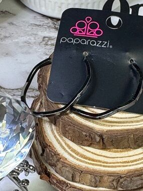 Paparazzi Glossy Black Twisted Hoop Earrings